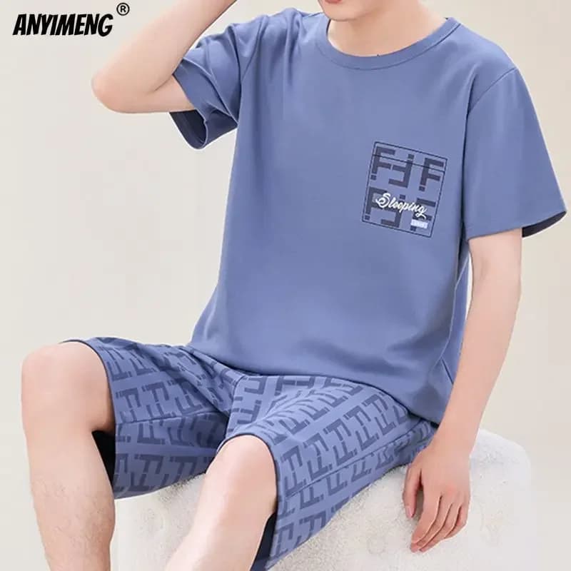Hommes Pyjamas Ensemble D'été Coton L-5XL Casual Vêtements De Nuit Style Minimaliste Shorts Loisirs 