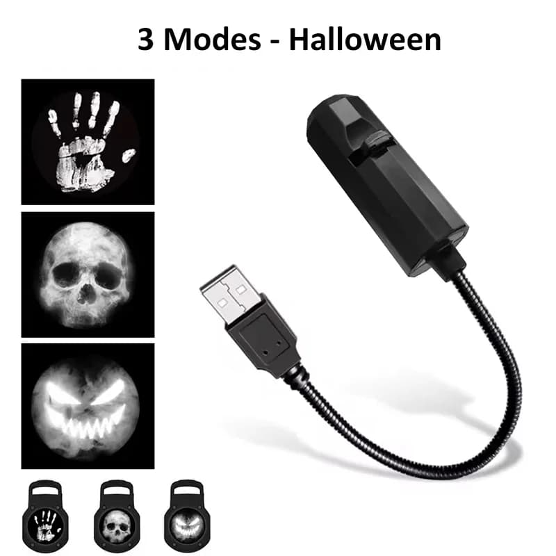 Lampe de Projection planète lune 5V, veilleuse USB, ambiance d'halloween et de noël, crâne fantôme, 
