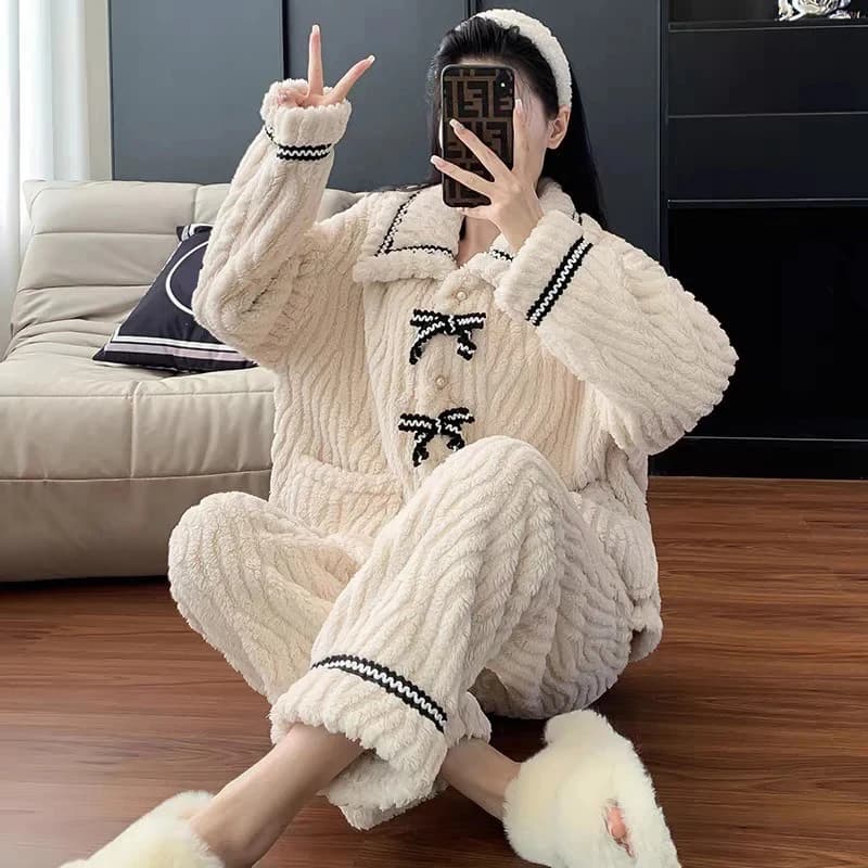 Pyjama d'automne et d'hiver pour femmes, vêtements de maison rembourrés et épais, vêtements de princ