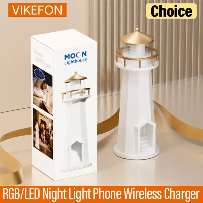 Phare RGB/LED veilleuse téléphone chargeur sans fil haut-parleur Bluetooth pour iPhone 17 ~ 12 Samsu