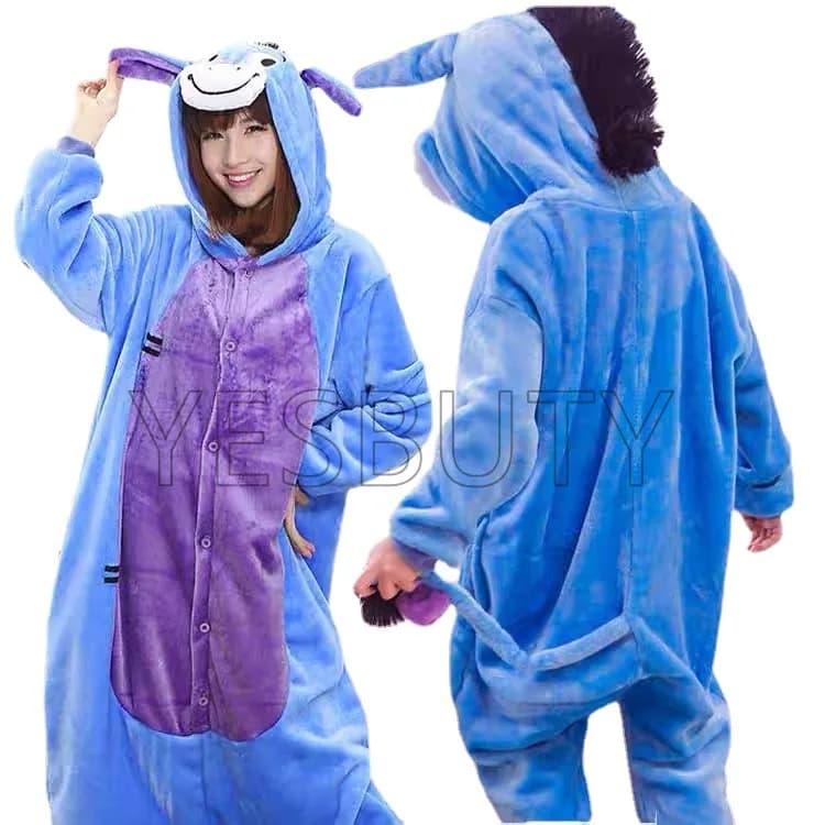 Bourriquet Onesies Kigurumi Cosplay Costume Animal bleu âne pyjamas adultes combinaisons Homewear Ha