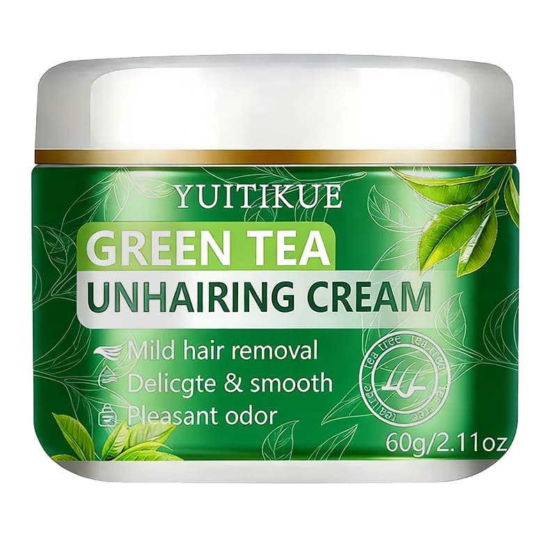 Crème dépilatoire au thé vert YUITIKUE |   Formule douce pour l'épilation |   Peau douce et délicate