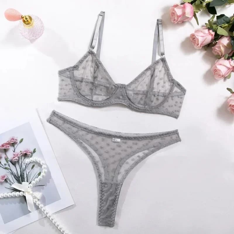 Ensemble de lingerie à armatures en maille transparente pour femme, sous-vêtements en dentelle, ense