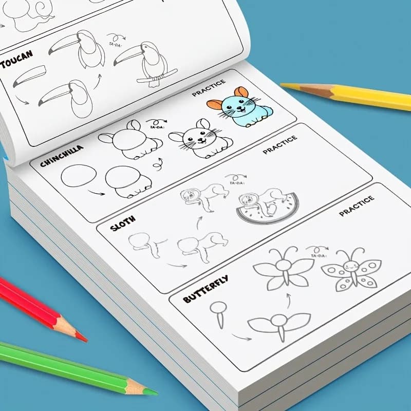 1 livre avec 32 pages sur la façon de dessiner étape par étape, un cours d'art facile à apprendre, u