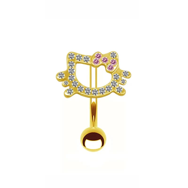Hello Kitty corps Piercing nombril anneau Kawaii Zircon nombril clou acier inoxydable nombril penden