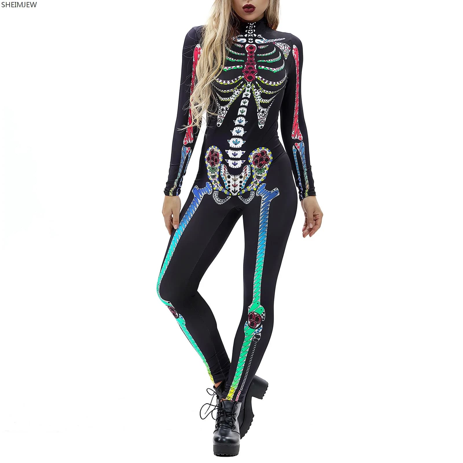 POP1 combinaison femmes col roulé Simulation impression 3D Robot Zip body Halloween tenues Sexy pour