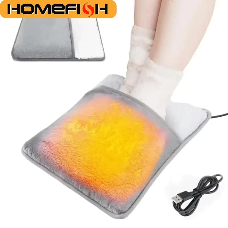 HOMEFISH Tapis chauffant électrique USB pour les pieds, lavable, doux et en peluche, pour l'hiver, à