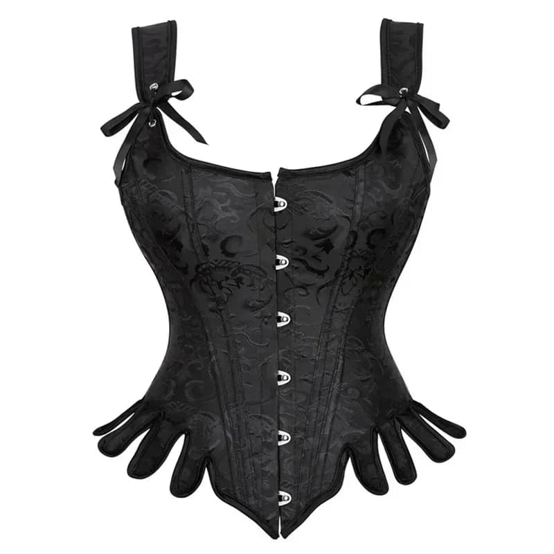 Corset Vintage avec Bretelles Initiées pour Femme, Bustier Overbust, Jacquard Noir et Bleu, Top Stea