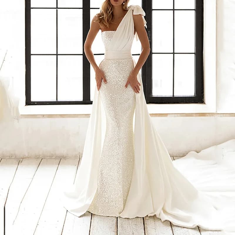 Robe longue élégante à sequins et col en V, coupe ajustée, taille haute, sans manches, en fibre de p