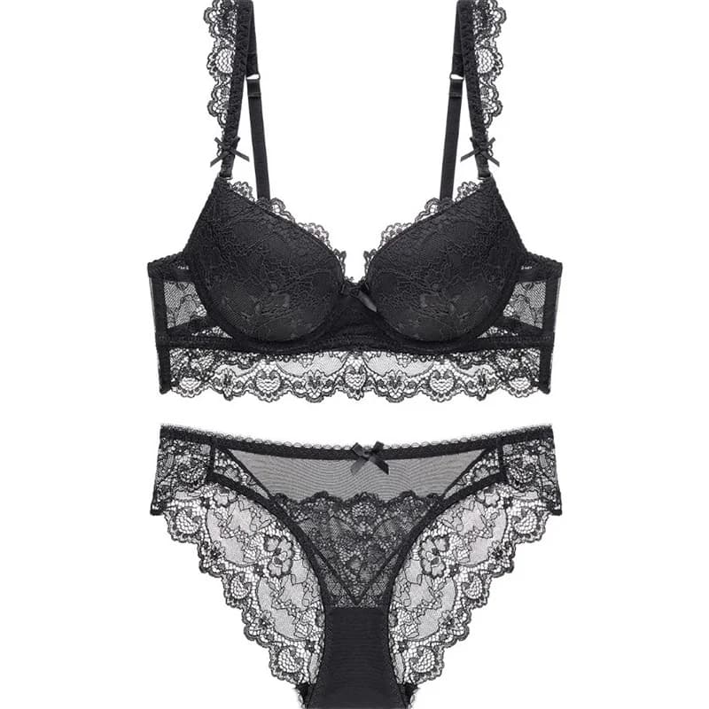 Ensemble de lingerie sexy en dentelle brodée pour femme, soutien-gorge push-up, sous-vêtements rouge