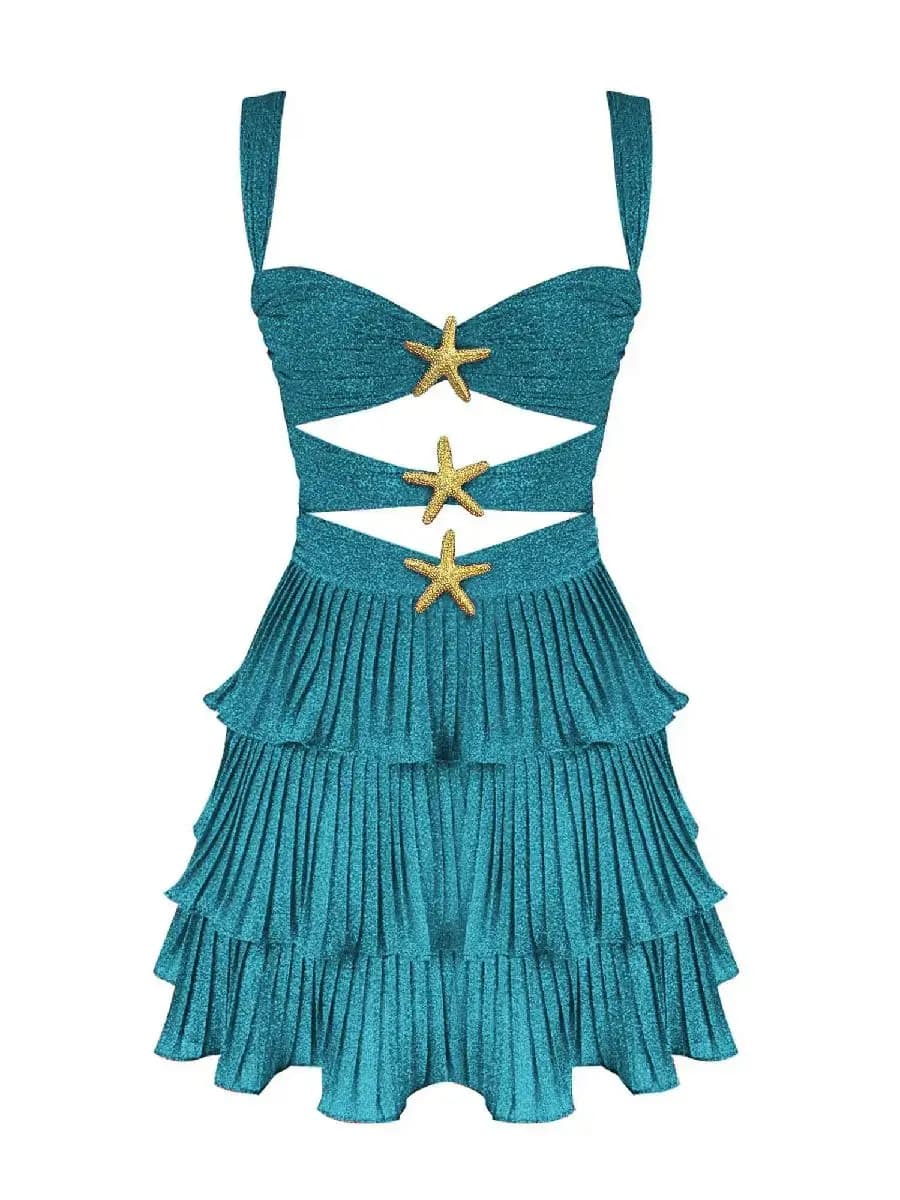 Robe Maxi Sirène, Robe Courte Élégante pour Femme, Robe Mini à Bandages Découpés, Sans Manches, Col 