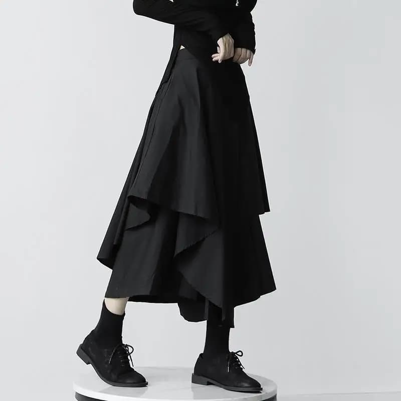 Jupe asymétrique pour femme, taille haute, coupe évasée, style queue de poisson, noire, collection P