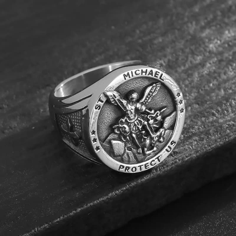 Bague couleur or ange catholique Michael pour hommes et femmes, Punk, chevalier en acier inoxydable,