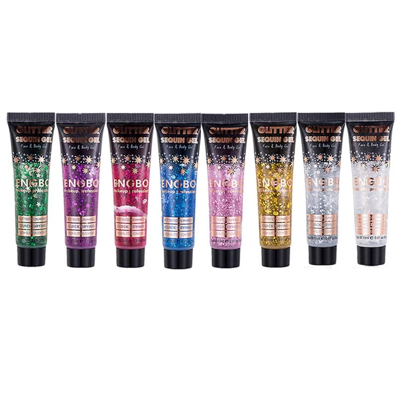 Paillettes corporelles 8 couleurs, gel pailleté pour le visage, paillettes pour cheveux, gel paillet
