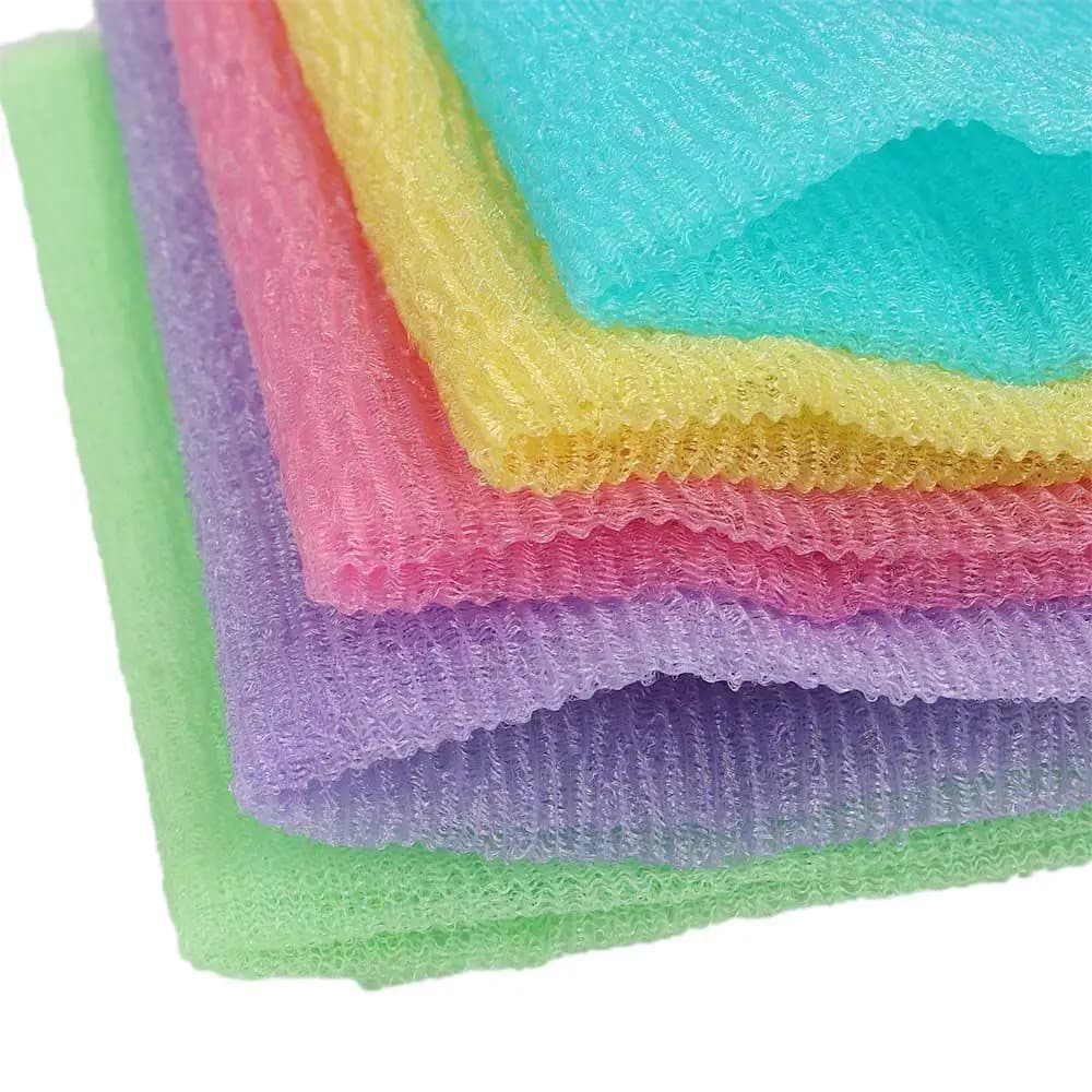 Éponge de lavage exfoliante en nylon pour le corps, serviette de bain exfoliante en maille pour la d