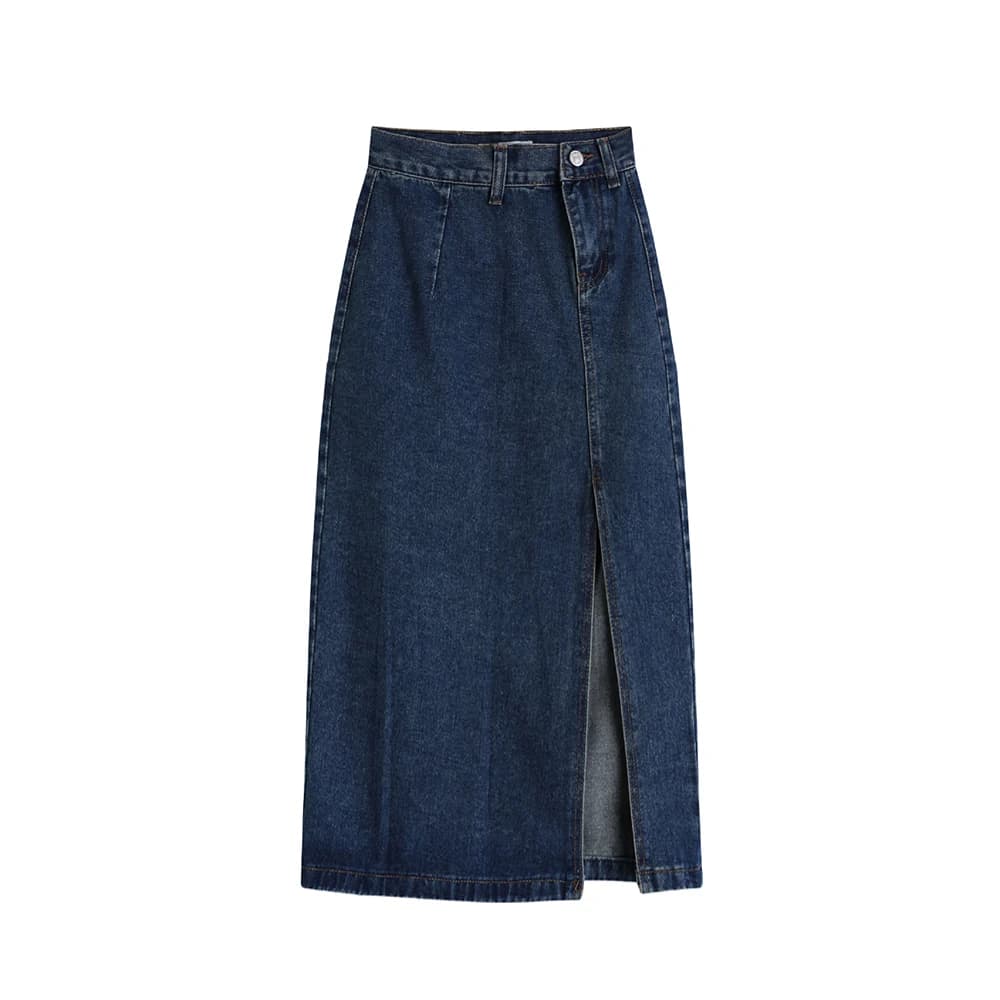 Jupe midi en jean fendue taille haute style coréen moulante bleue pour femme – Nouvelle collection P