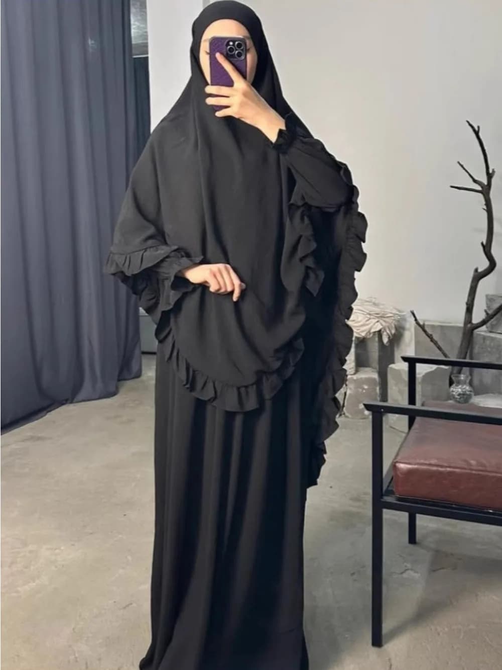 Eid Ramadan femmes 2 pièces ensemble Long Khimar avec robe musulman Abaya ensemble prière vêtement H