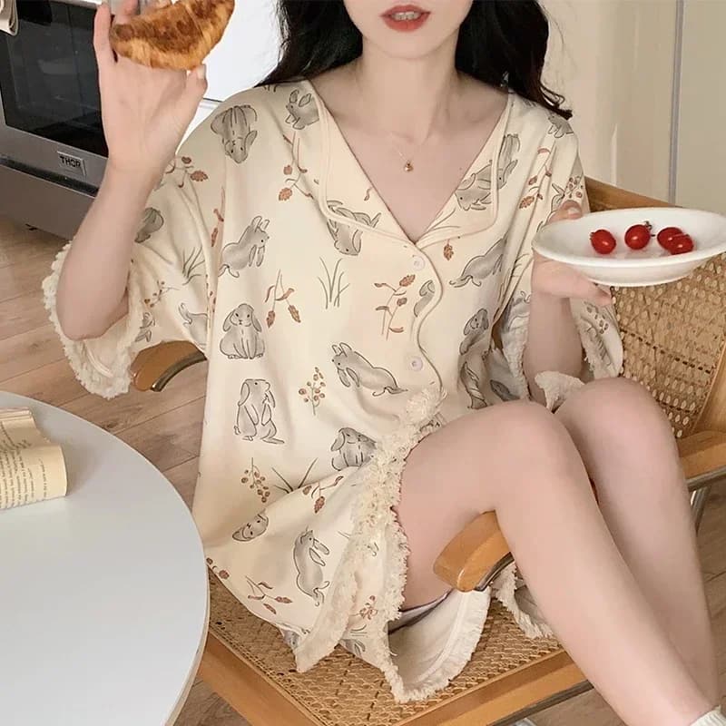 Ensemble de pyjama coréen pour femmes, vêtements de détente d'été, vêtements de nuit pour filles, do