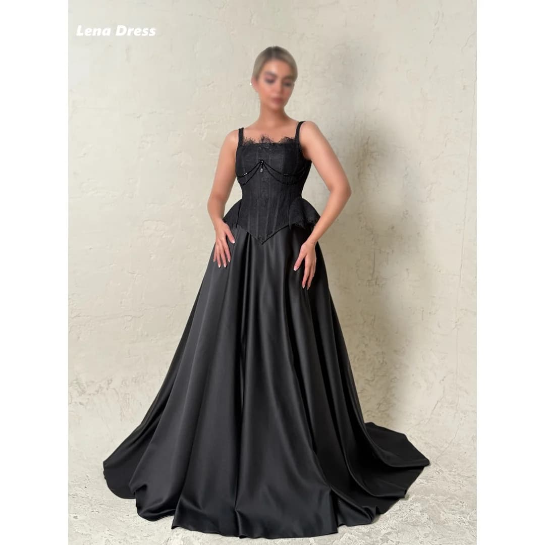 Robes de soirée Lena pour fêtes de luxe, robe noire personnalisée, robe de bal en dentelle à paillet
