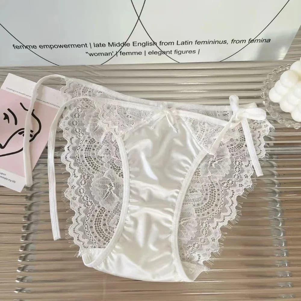 Culottes en dentelle à nœud de style français, culottes transparentes sans couture en maille de dent