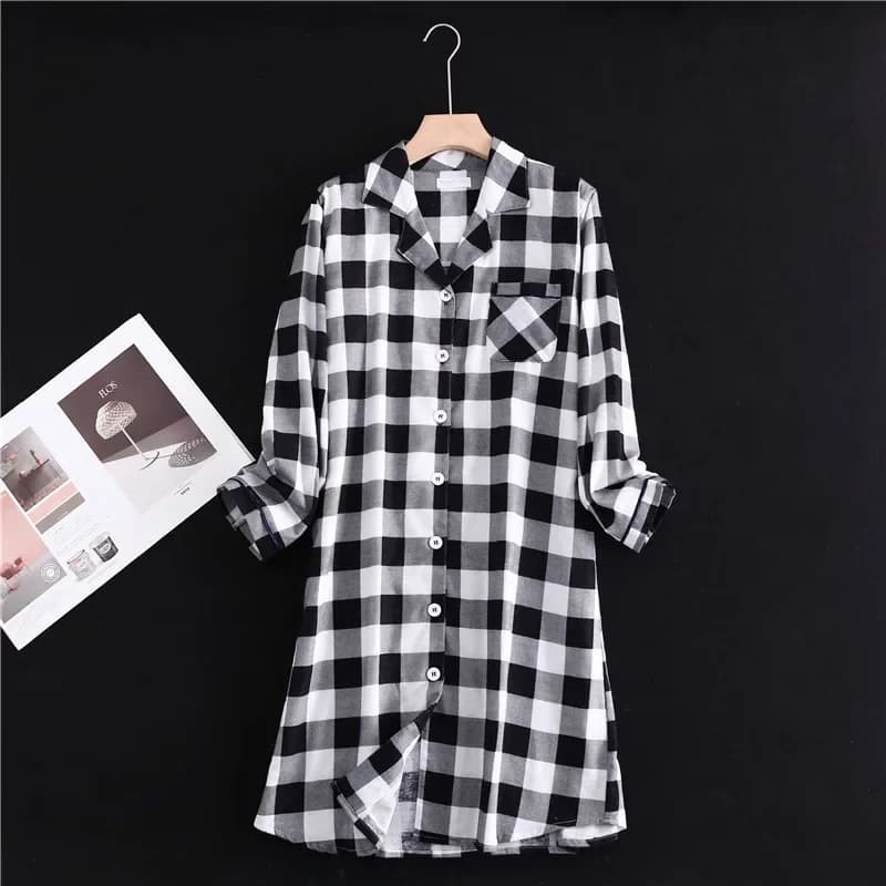 Chemise cardigan brossée en coton pour femmes, chemise de nuit avec bouton, style long, vêtements de