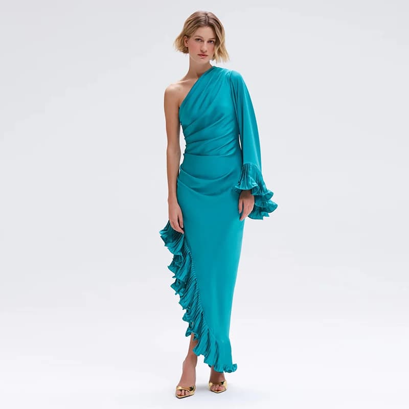 Robe une épaule plissée, Sexy, sans manches, longueur au sol, pour soirée d'anniversaire, Robe de ba
