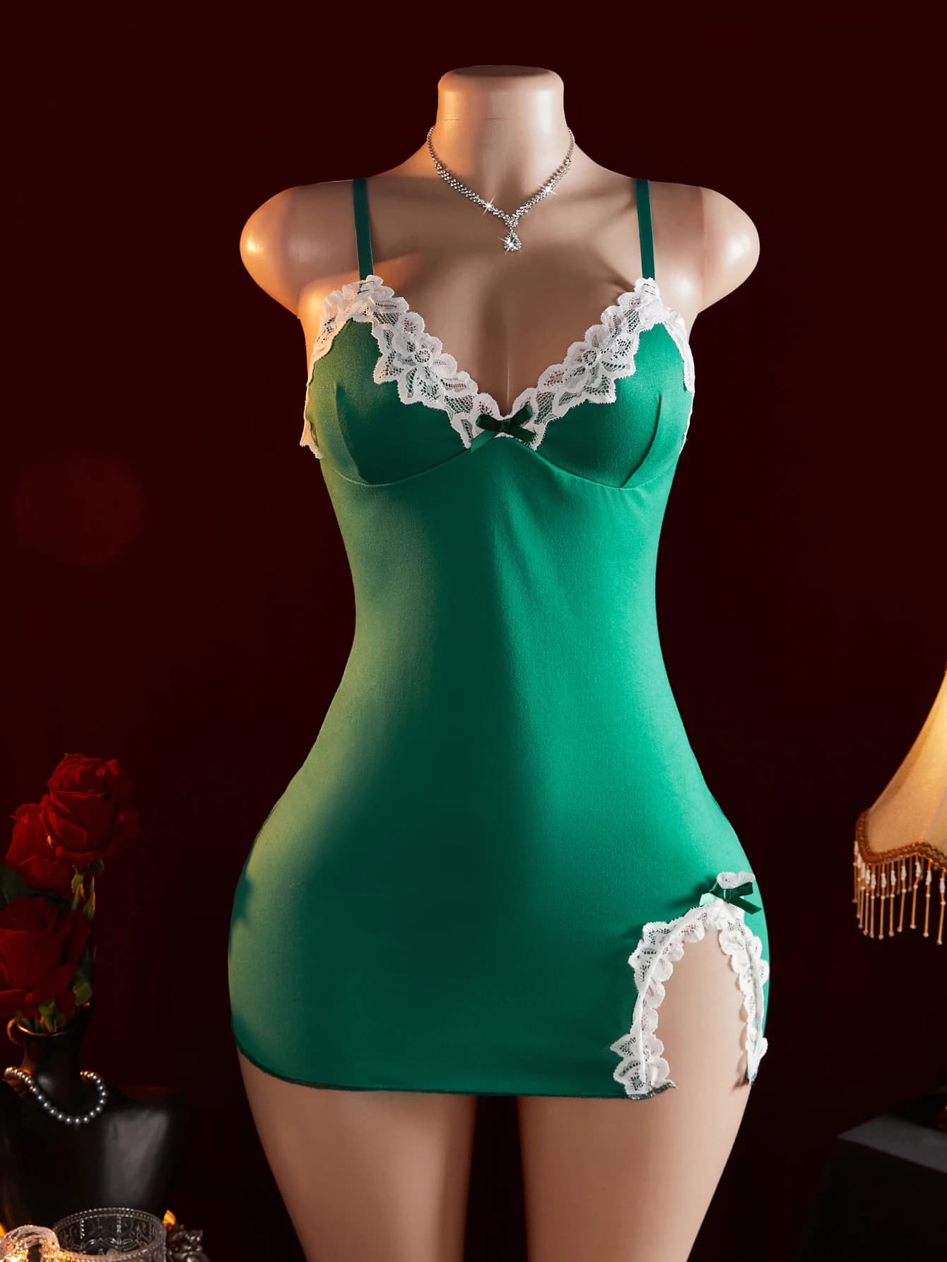 Robe érotique dentelle nuisettes vert Sexy Lingerie pyjamas Costumes femmes vêtements de nuit vêteme