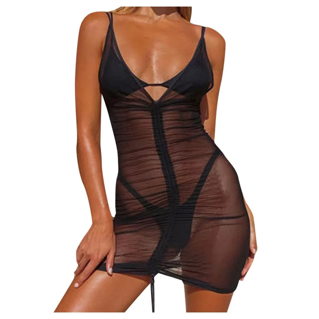 Robe néon verte femmes Sexy maille transparente Mini robe d'été moulante transparente sans manches r