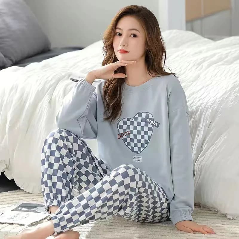Pyjamas femmes à manches longues pantalons longs ensemble ample Plaid étudiant pyjamas peut être por
