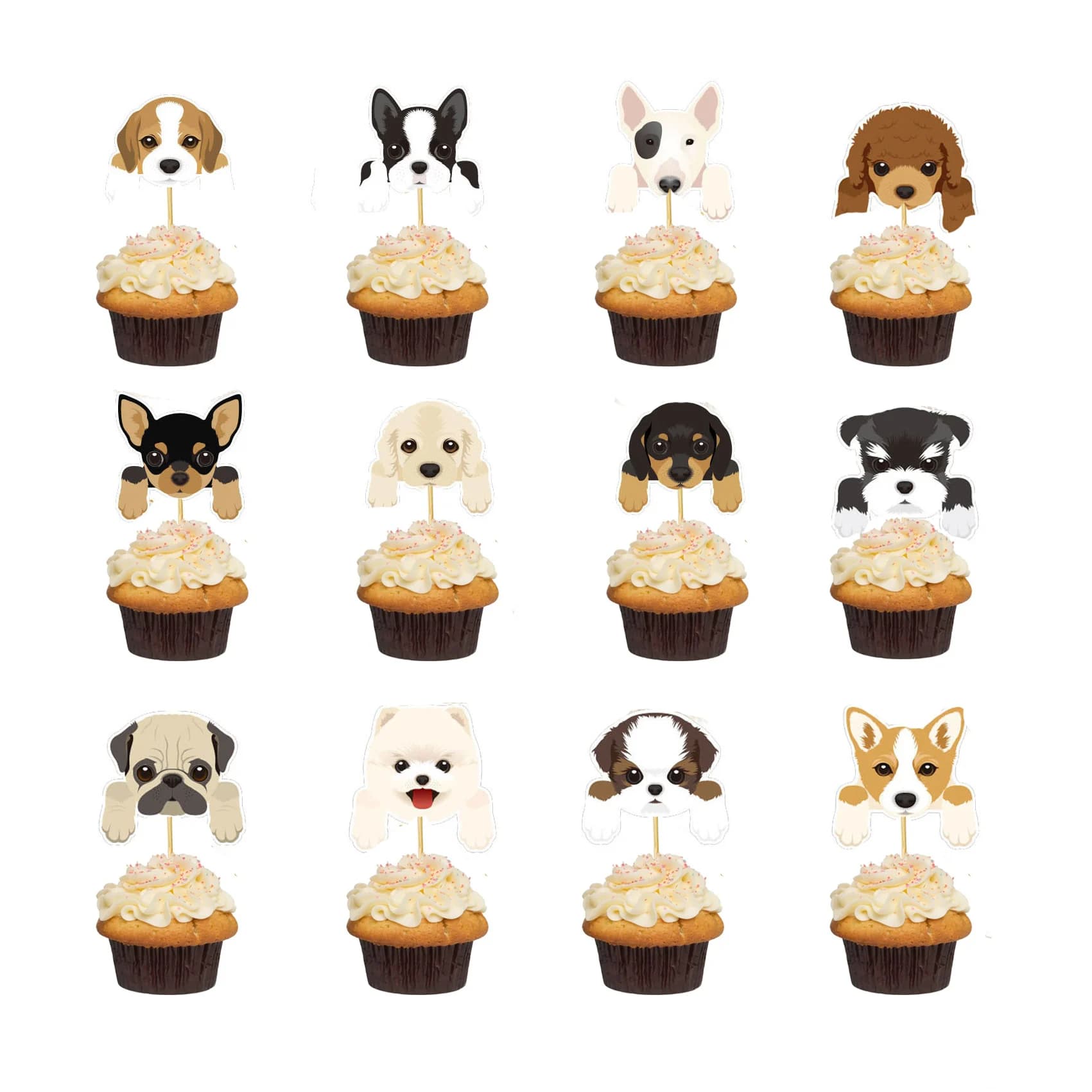 Décoration de Cupcake avec visages de chiot mignons, décorations de gâteaux de fête pour thème de ch