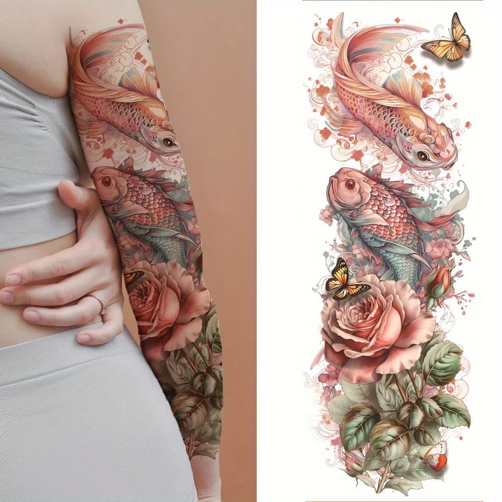 Autocollant de tatouage temporaire imperméable pour bras complet, 1 pièce, corps, bras, manches, pei