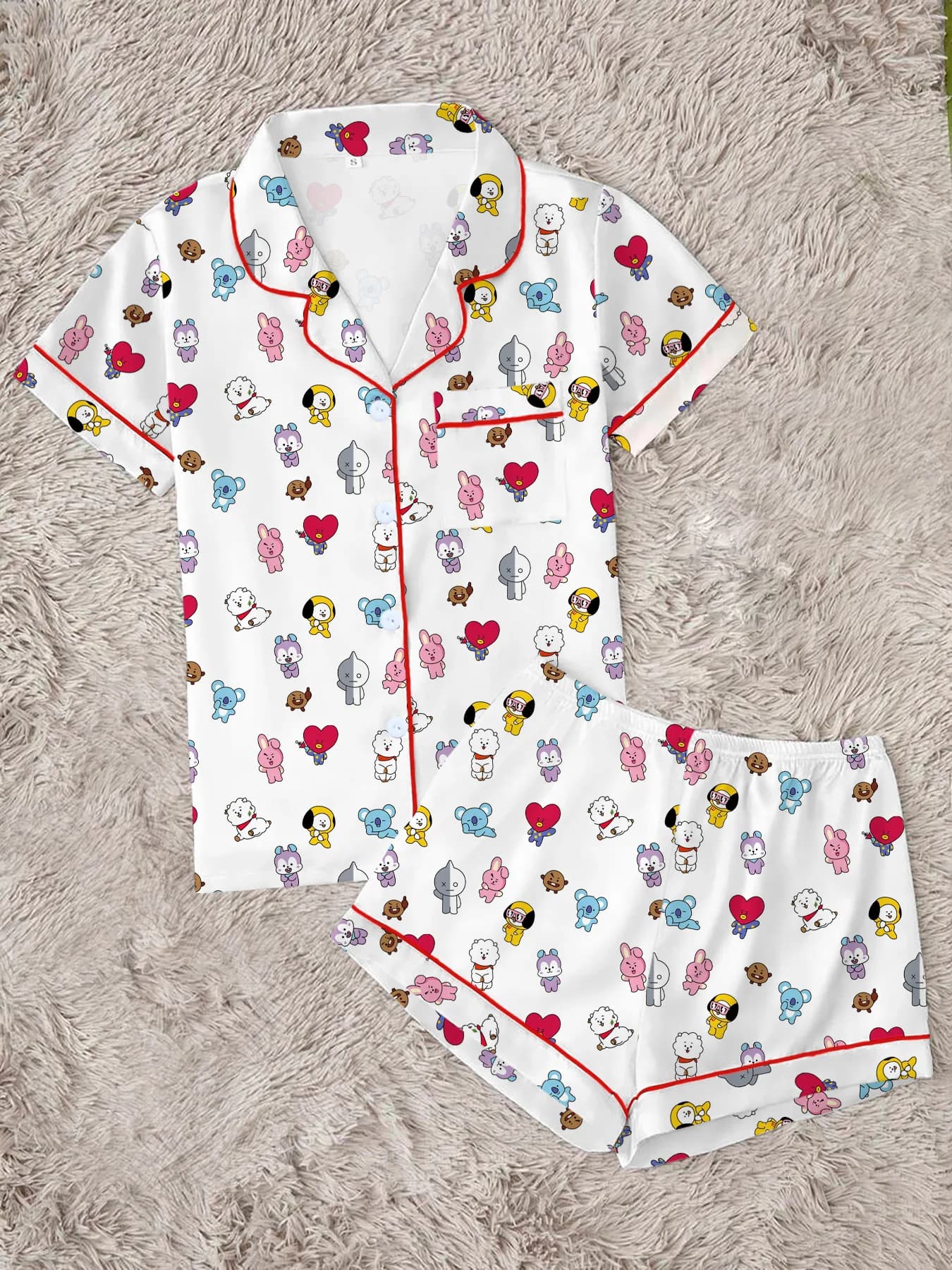 LINE FRIENDS bt21 KPOP – pyjama multicolore pour femmes, vêtements de maison imprimés en soie de lai
