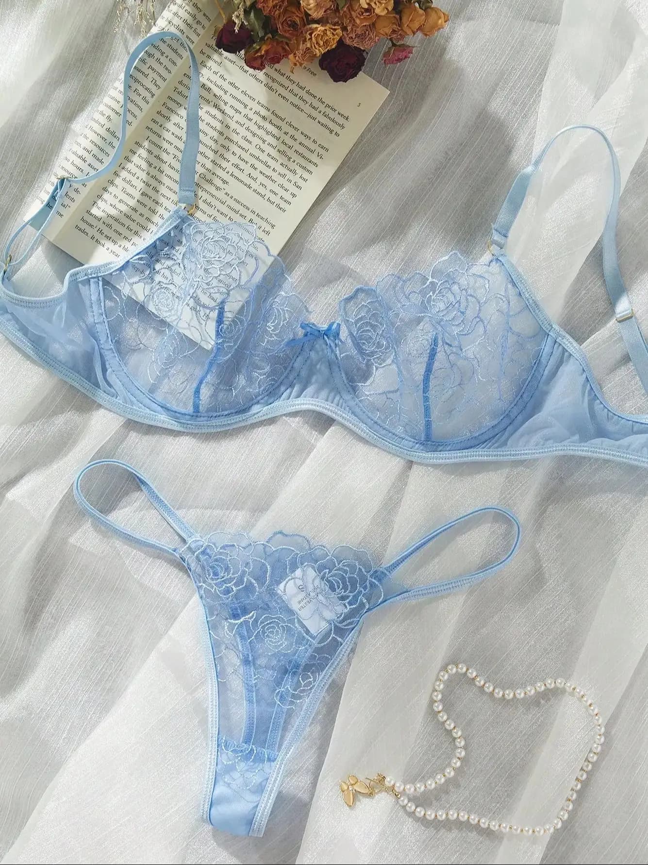 2 pièces ensemble de Lingerie Sexy femmes nuisettes érotique ensemble de soutien-gorge à fleurs Ling