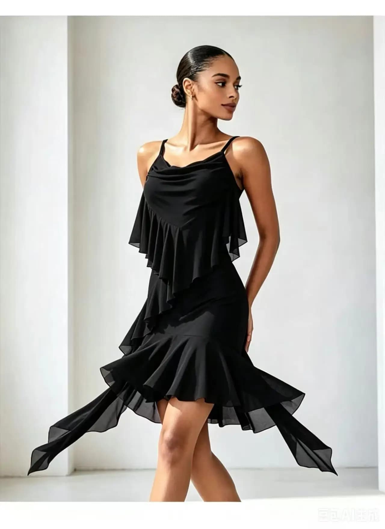 Robe de danse latine noire sans bretelles pour femme, tenue professionnelle pour la danse Cha-cha, R