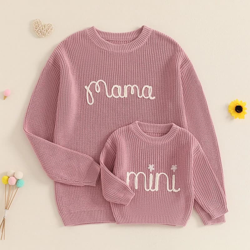 Pulls assortis pour la famille maman et moi, broderie de lettres, tricots à col rond, pull confortab