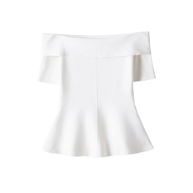 Nouveau haut tricoté d'été 2026 à manches courtes, col bateau, ourlet trapèze, en fibre de polyester