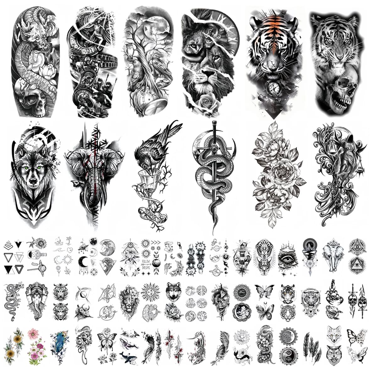 60 feuilles d'autocollants de tatouage temporaire, modèles durables pour l'art corporel, faciles à a