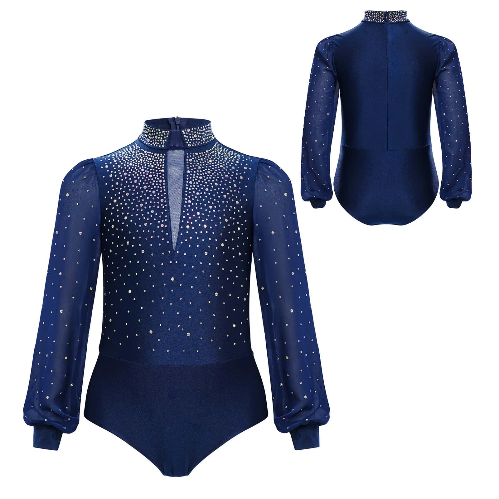 Body de gymnastique pour enfants pour garçons, manches longues, strass, fermeture éclair, justaucorp