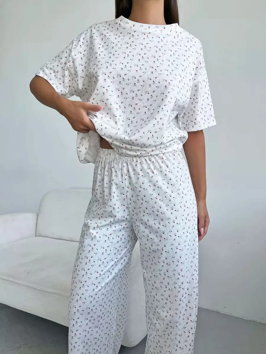 Nouveaux pyjamas pour femmes de style américain avec imprimé floral en forme de cœur, manches courte