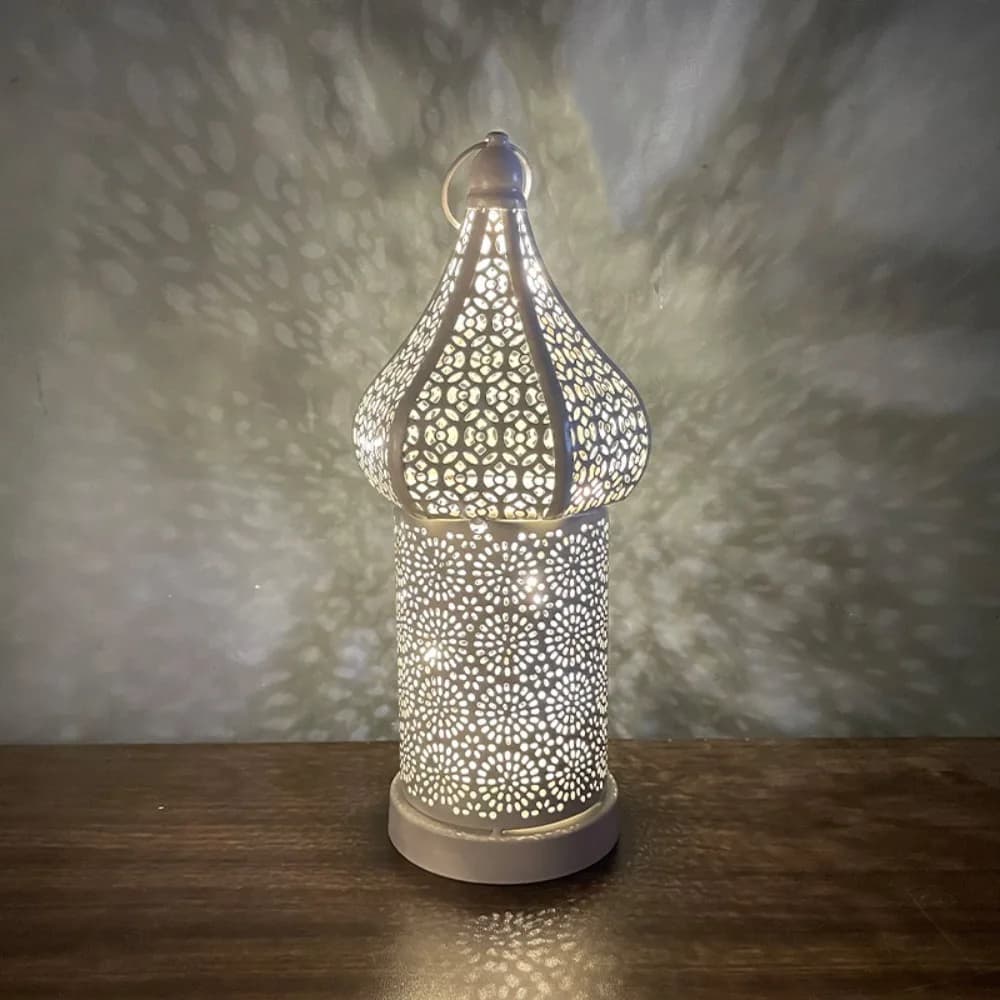 Lampe de chemin en fer forgé, style marocain, veilleuse vintage, lumière LED creuse, alimentée par b