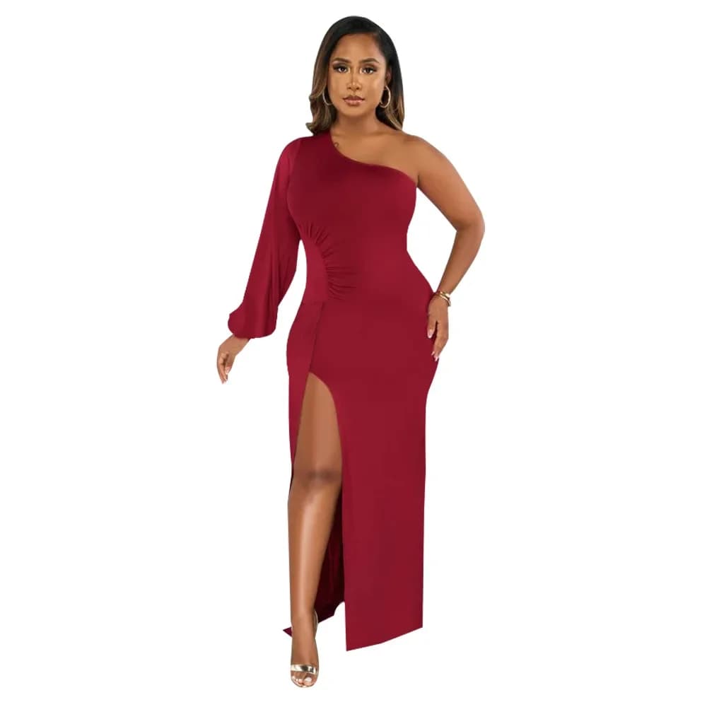 Robe moulante asymétrique à épaule unique pour femme K10269, style européen et américain, avec fente