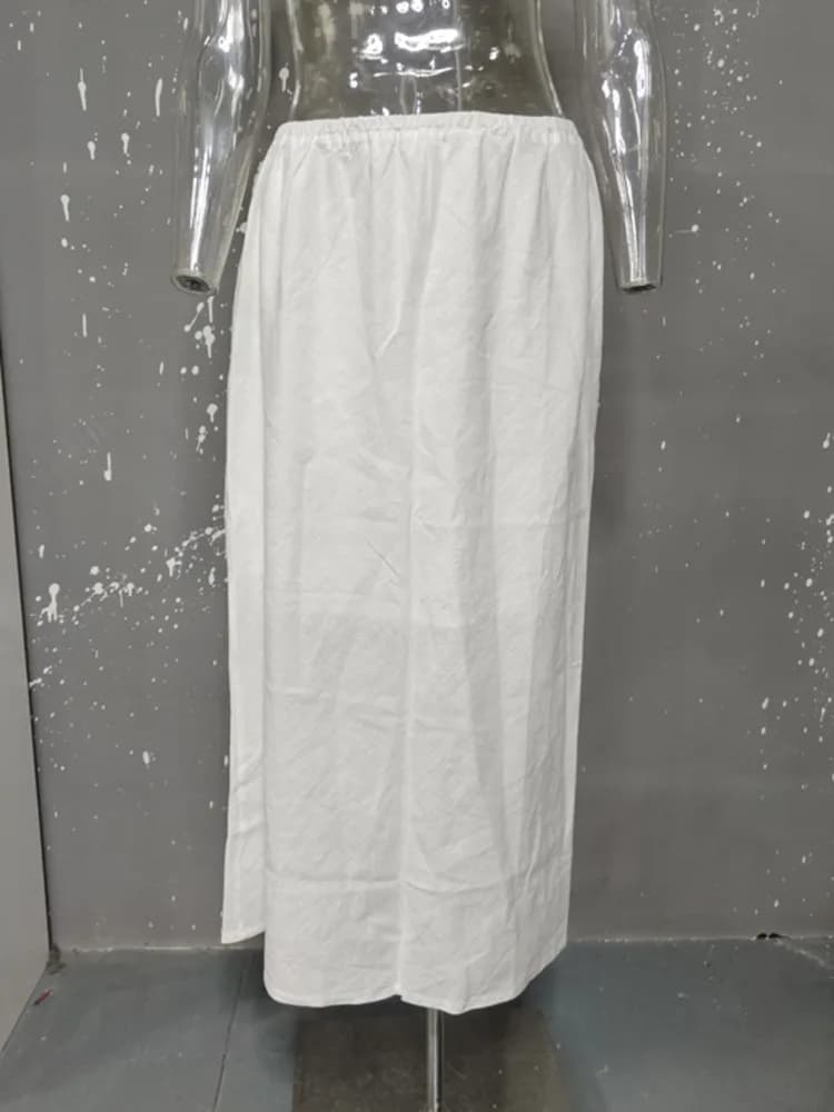 [LANMREM] Jupe midi décontractée d'été pour femme, coupe ample et décontractée, en Tencel et Ramie, 