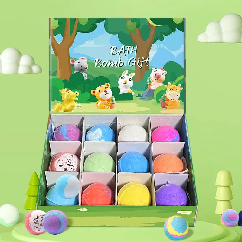 Coffret cadeau de 12 boules de bain pour enfants, boules de bain au sel marin naturel avec surprise 
