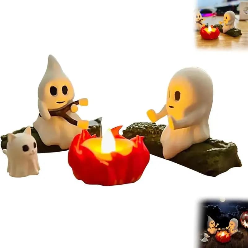 Feu de camp fantôme, veilleuse scintillante imprimée en 3D, ornements fantômes mignons, Statues de f