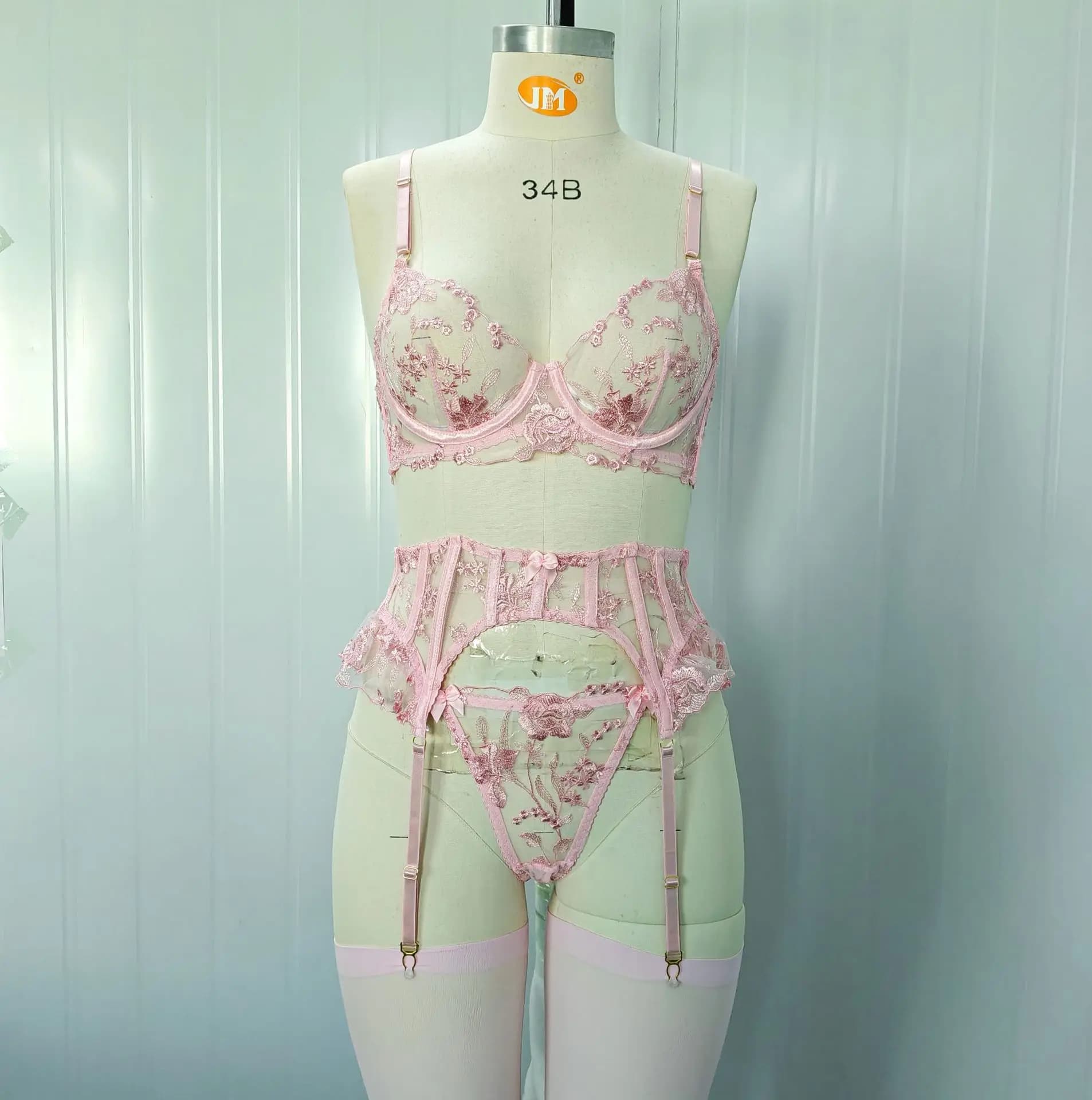 Ensemble de lingerie féminine en maille transparente, babydoll, porte-jarretelles en dentelle, nuise