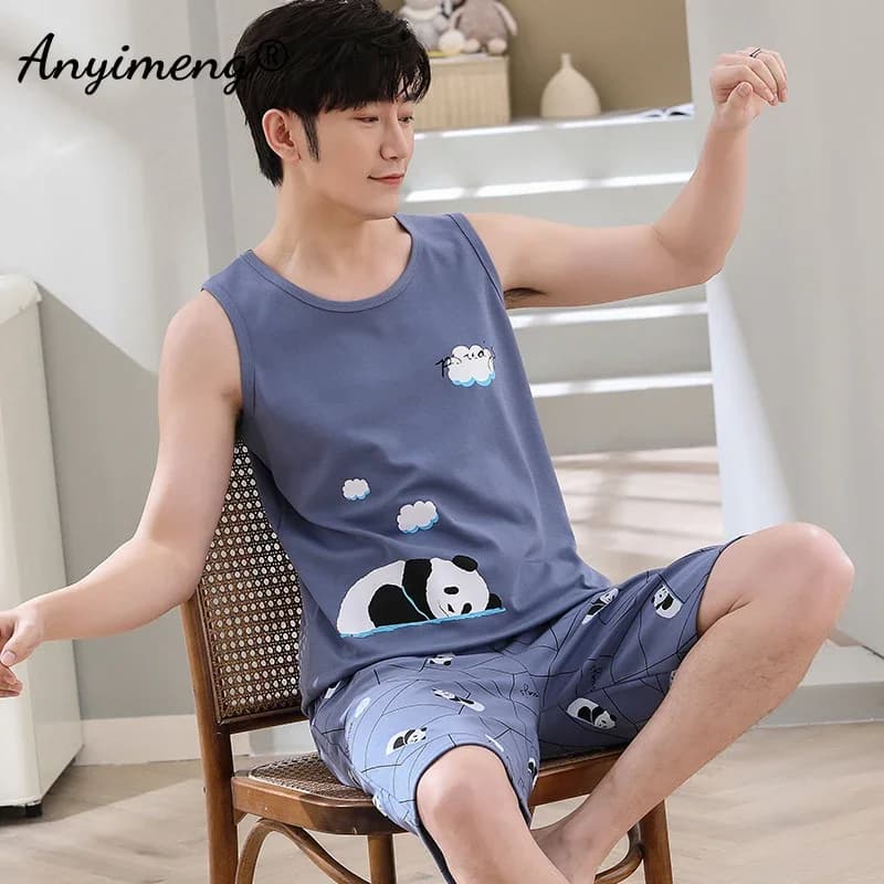 Ensembles de pyjama Kawaii pour couple, impression de canard de dessin animé, vêtements de nuit pour