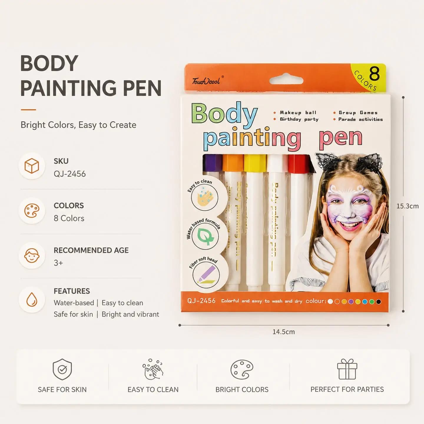 Marqueurs de peinture corporelle 12 couleurs pour le visage, non toxiques, lavables, kit de stylos à