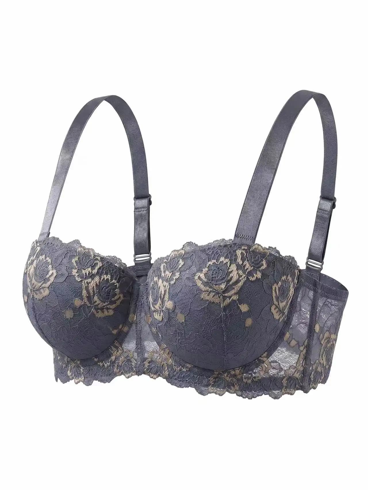 Soutien-gorge Quotidien Grande Taille pour Femme à Bretelles Larges, en Dentelle et Broderie, Push-u