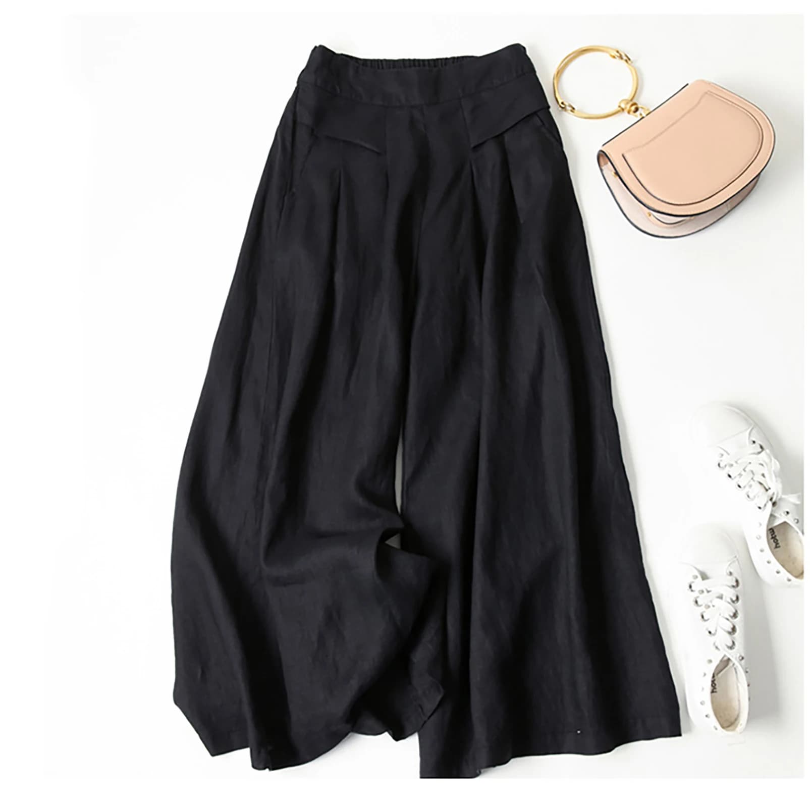 Culottes d'été 2026 pour femmes en coton et lin, pantalon palazzo décontracté à jambe large et taill