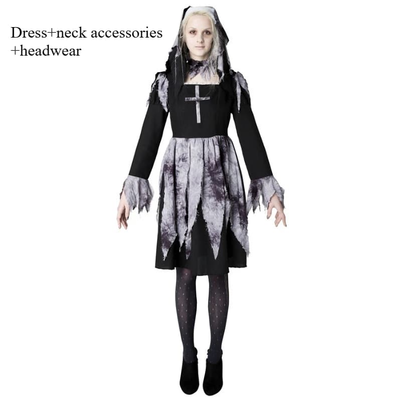 Costume D'Halloween Femme Adulte Prêtre Croix Maria Robe Nonne Uniforme Nuit Vampire Ghost Dolls Hor